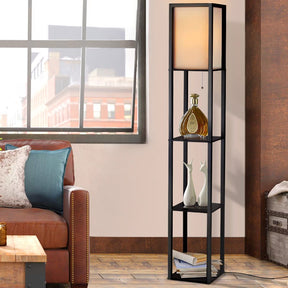 Artiss Floor Lamp 3 Tier Shelf Shelf Storage LED Light Stand Home Room Vintage Black - SportZone.co.nz
