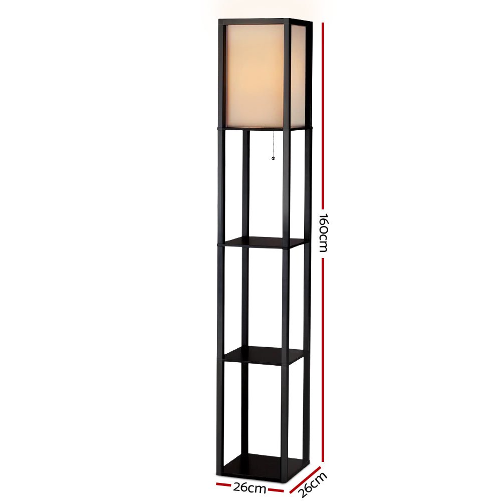 Artiss Floor Lamp 3 Tier Shelf Shelf Storage LED Light Stand Home Room Vintage Black - SportZone.co.nz