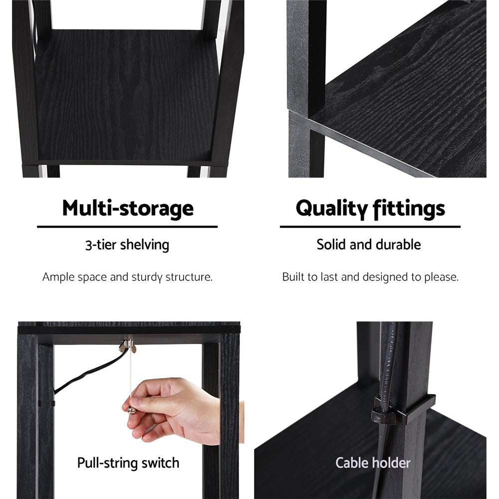 Artiss Floor Lamp 3 Tier Shelf Shelf Storage LED Light Stand Home Room Vintage Black - SportZone.co.nz