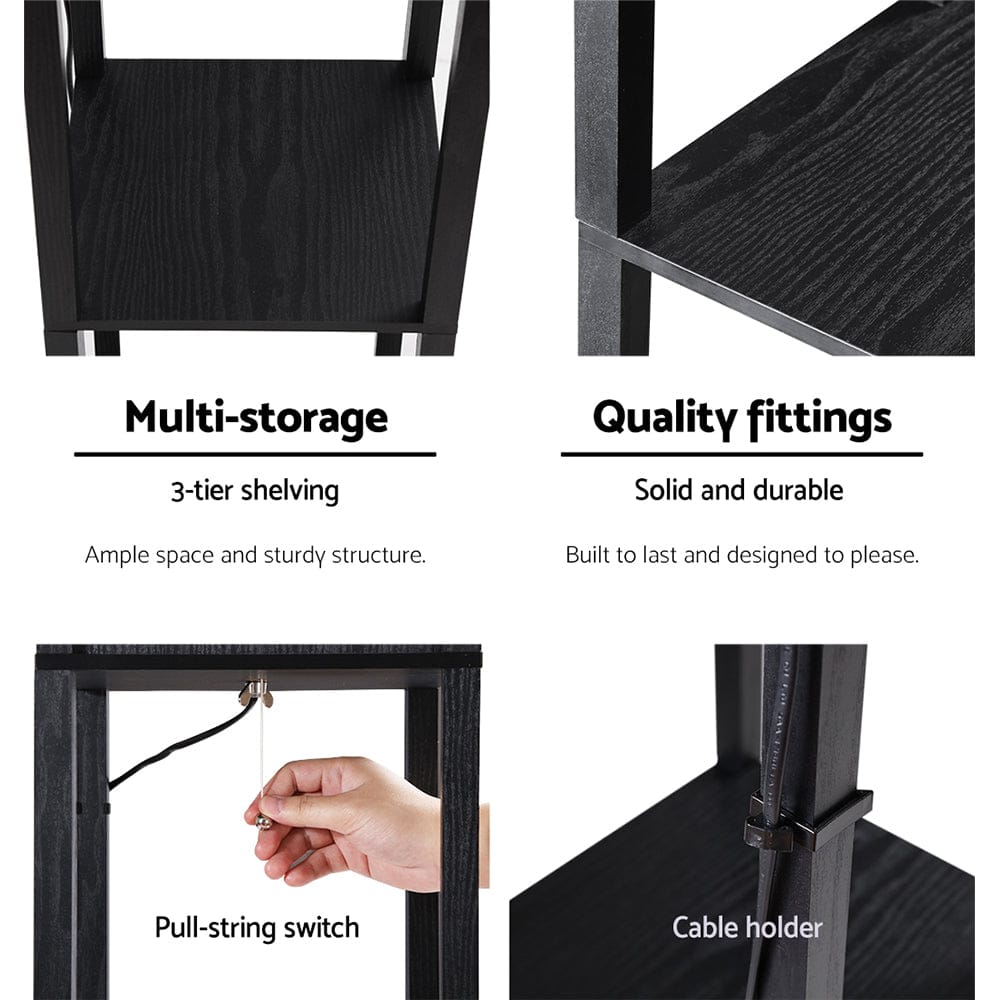 Artiss Floor Lamp 3 Tier Shelf Storage LED Light Stand Home Room Pattern Black - SportZone.co.nz