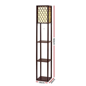 Artiss Floor Lamp 3 Tier Shelf Storage LED Light Stand Home Room Pattern Brown - SportZone.co.nz