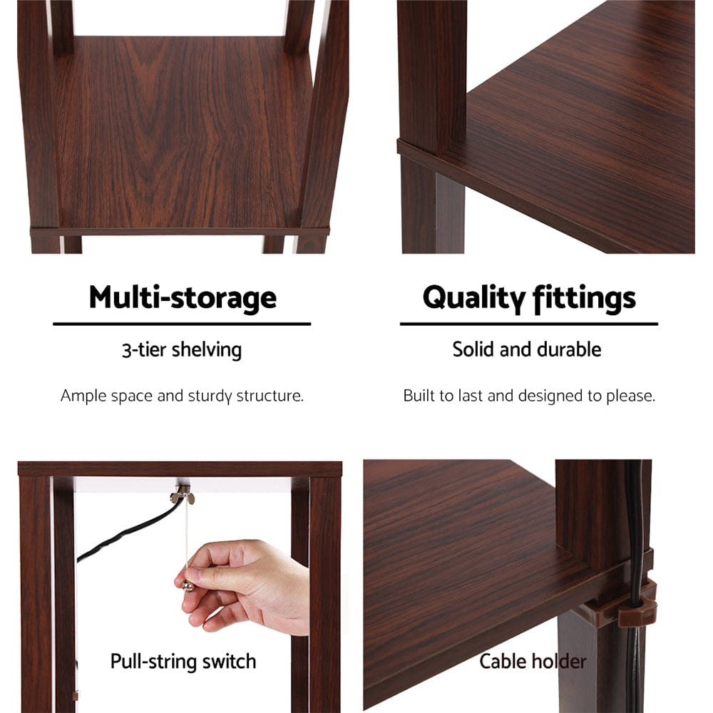 Artiss Floor Lamp 3 Tier Shelf Storage LED Light Stand Home Room Vintage Brown - SportZone.co.nz