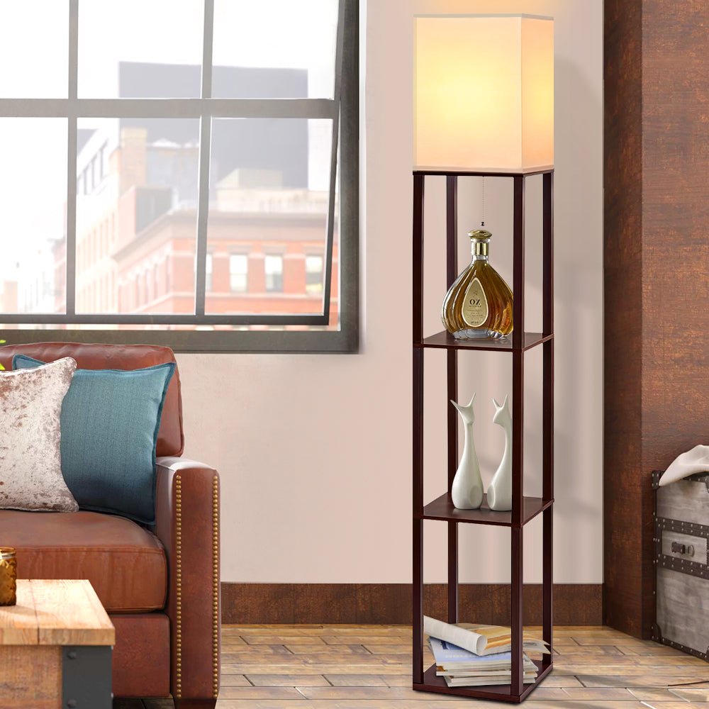 Artiss Floor Lamp 3 Tier Shelf Storage LED Light Stand Home Room Vintage White - SportZone.co.nz
