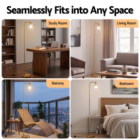 Artiss Floor Lamp Modern Industrial Standing Light with Clear Glass Shade, GoldMetal Tall Lamp for Living Room, Bedroom & Office, Anti-Tipping Weighted Base & Foot Switch (Bulb Not Included) - SportZone.co.nz
