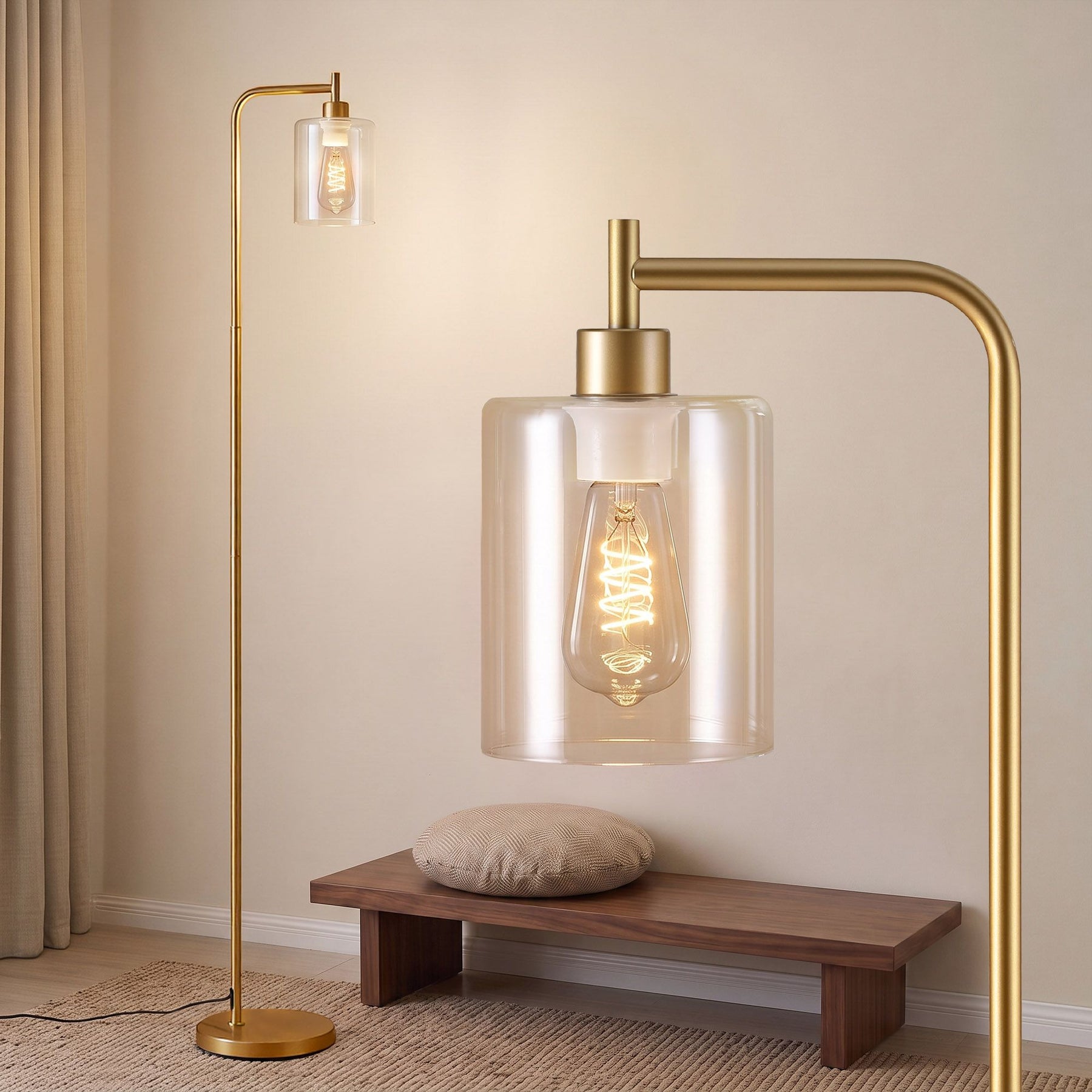 Artiss Floor Lamp Modern Industrial Standing Light with Clear Glass Shade, GoldMetal Tall Lamp for Living Room, Bedroom & Office, Anti-Tipping Weighted Base & Foot Switch (Bulb Not Included) - SportZone.co.nz