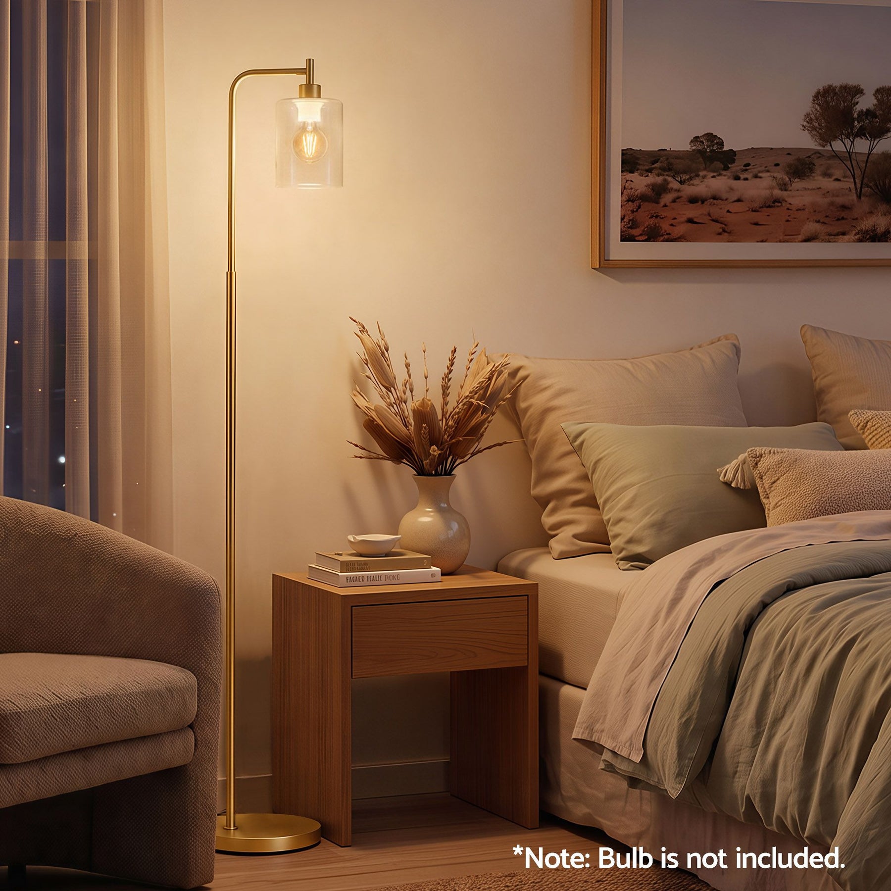 Artiss Floor Lamp Modern Industrial Standing Light with Clear Glass Shade, GoldMetal Tall Lamp for Living Room, Bedroom & Office, Anti-Tipping Weighted Base & Foot Switch (Bulb Not Included) - SportZone.co.nz