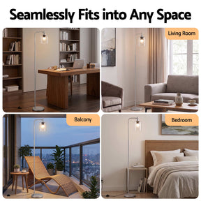 Artiss Floor Lamp Modern Industrial Standing Light with Clear Glass Shade, Silver Metal Tall Lamp for Living Room, Bedroom & Office, Anti-Tipping Weighted Base & Foot Switch (Bulb Not Included) - SportZone.co.nz