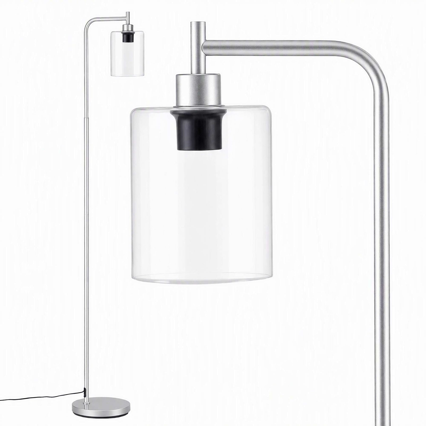 Artiss Floor Lamp Modern Industrial Standing Light with Clear Glass Shade, Silver Metal Tall Lamp for Living Room, Bedroom & Office, Anti-Tipping Weighted Base & Foot Switch (Bulb Not Included) - SportZone.co.nz