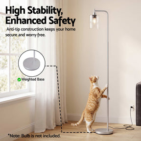 Artiss Floor Lamp Modern Industrial Standing Light with Clear Glass Shade, Silver Metal Tall Lamp for Living Room, Bedroom & Office, Anti-Tipping Weighted Base & Foot Switch (Bulb Not Included) - SportZone.co.nz