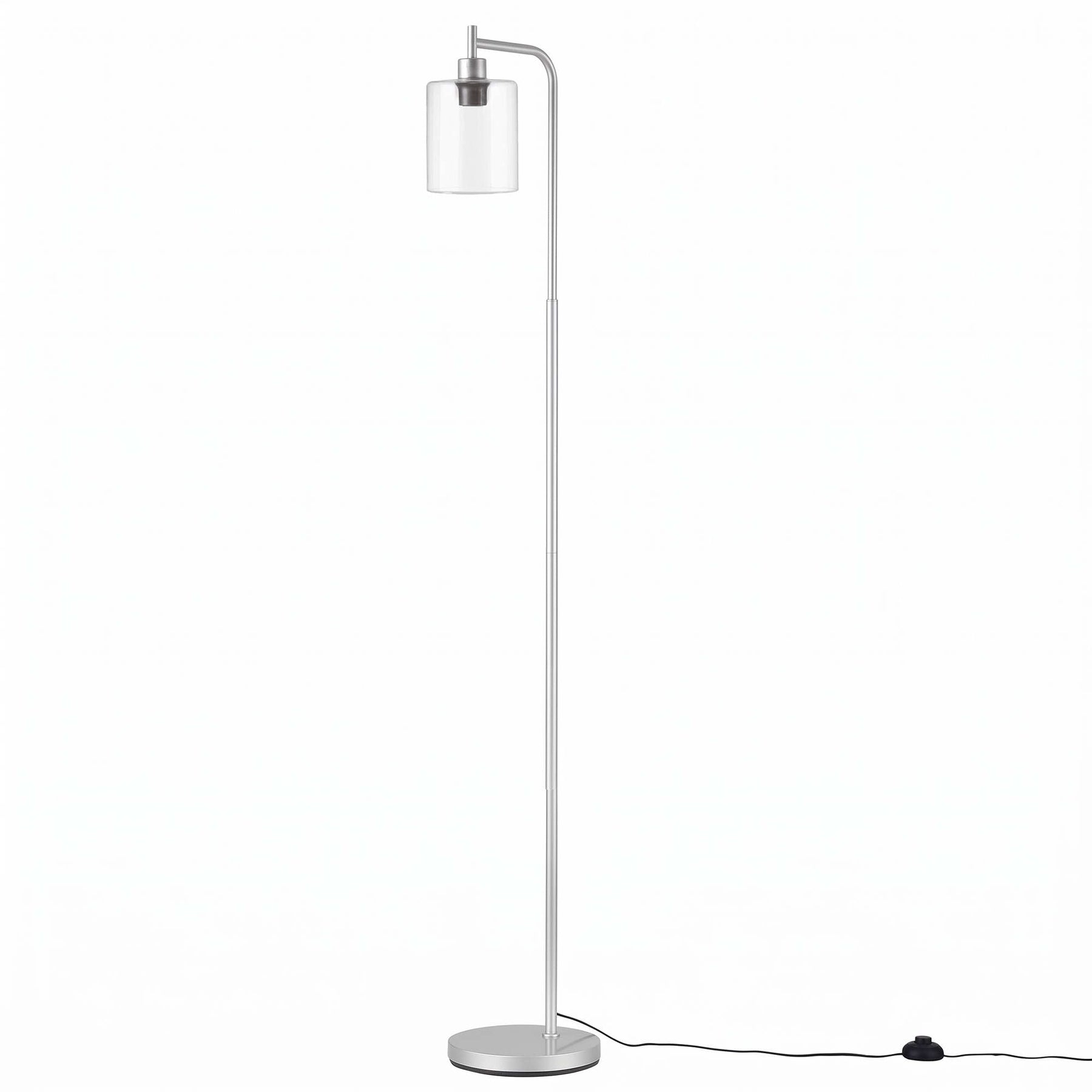 Artiss Floor Lamp Modern Industrial Standing Light with Clear Glass Shade, Silver Metal Tall Lamp for Living Room, Bedroom & Office, Anti-Tipping Weighted Base & Foot Switch (Bulb Not Included) - SportZone.co.nz