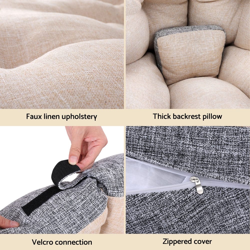 Artiss Floor Lounge Sofa Bed Chair Foldable Washable Beige - SportZone.co.nz