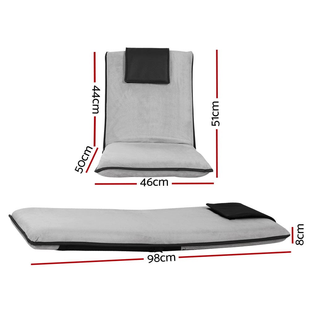 Artiss Floor Lounge Sofa Bed Couch Recliner Chair Folding Chair Cushion Grey - SportZone.co.nz