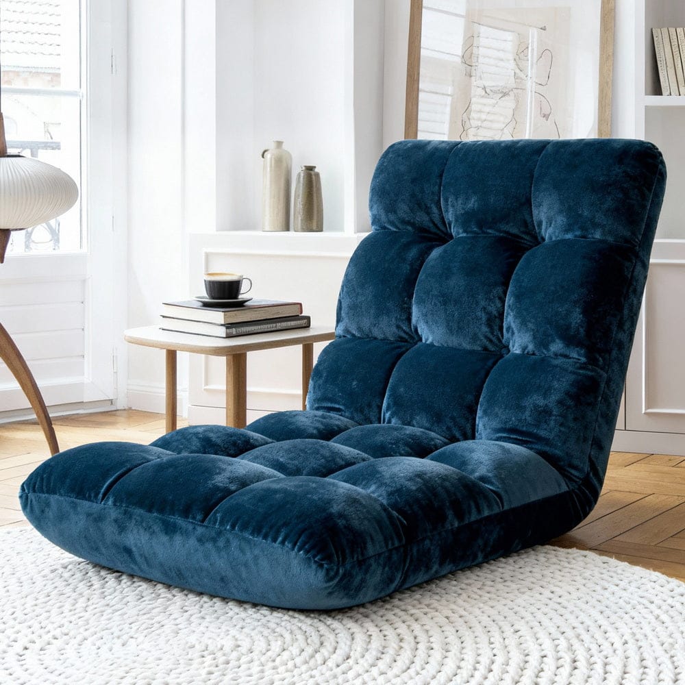 Artiss Floor Lounge Sofa Bed Flannel Fabric Navy - SportZone.co.nz