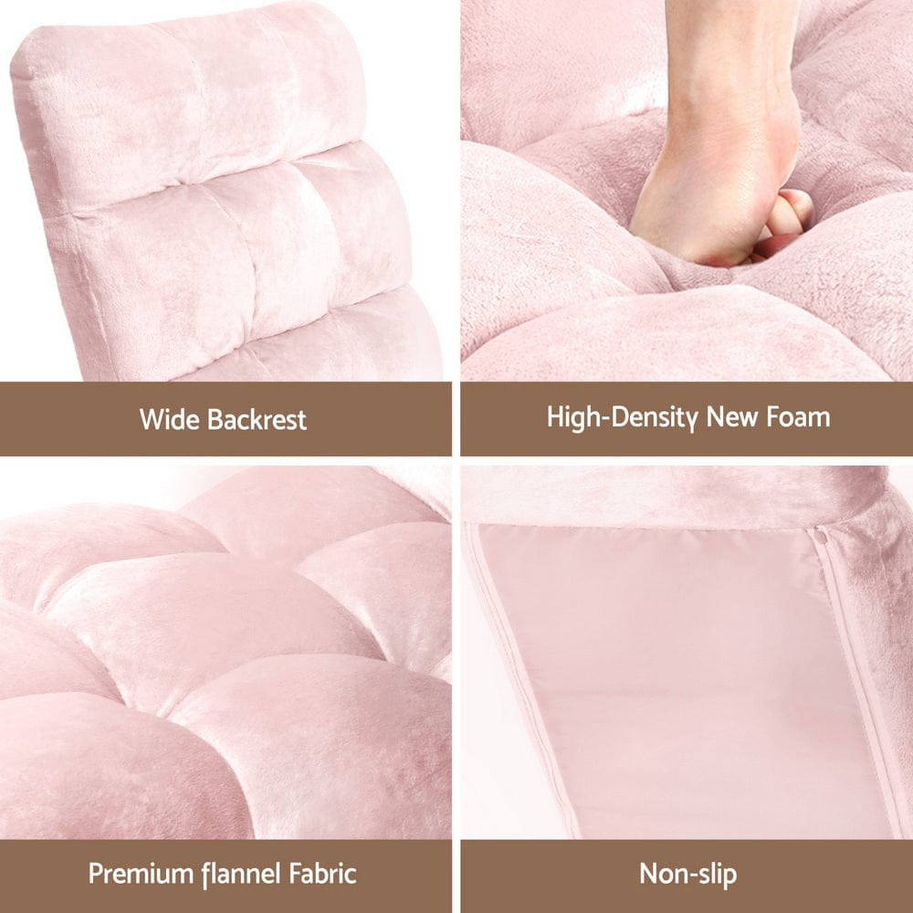 Artiss Floor Lounge Sofa Bed Flannel Fabric Pink - SportZone.co.nz