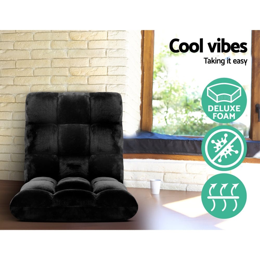 Artiss Lounge Sofa Bed Flannel Fabric Black - SportZone.co.nz