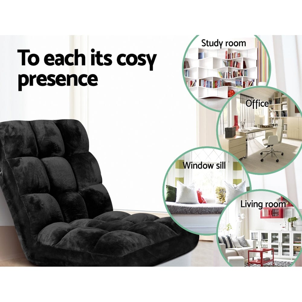 Artiss Lounge Sofa Bed Flannel Fabric Black - SportZone.co.nz