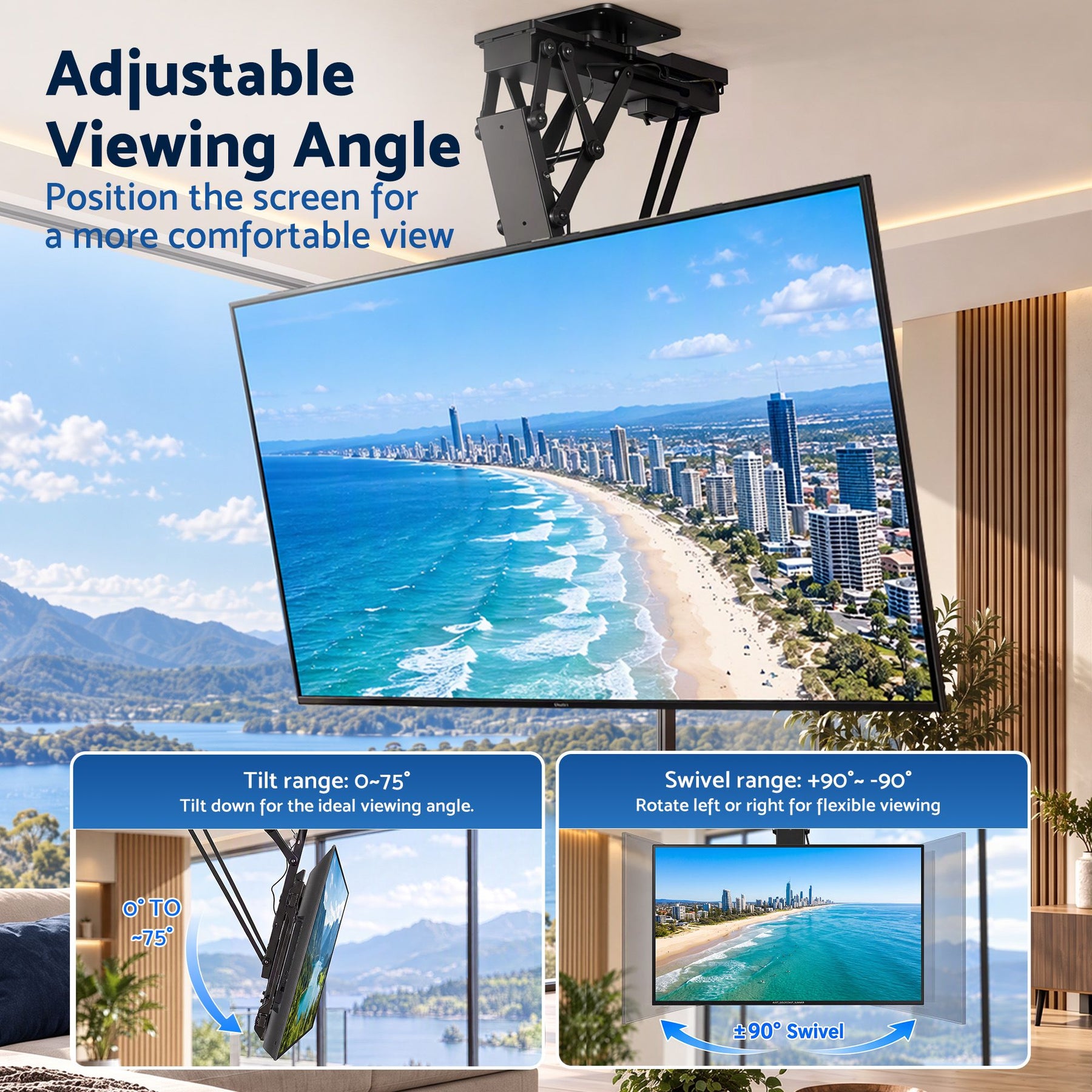 Artiss Motorised Ceiling TV Mount 32-75 Inch Flip Down Smart Remote VESA 600x400 - SportZone.co.nz