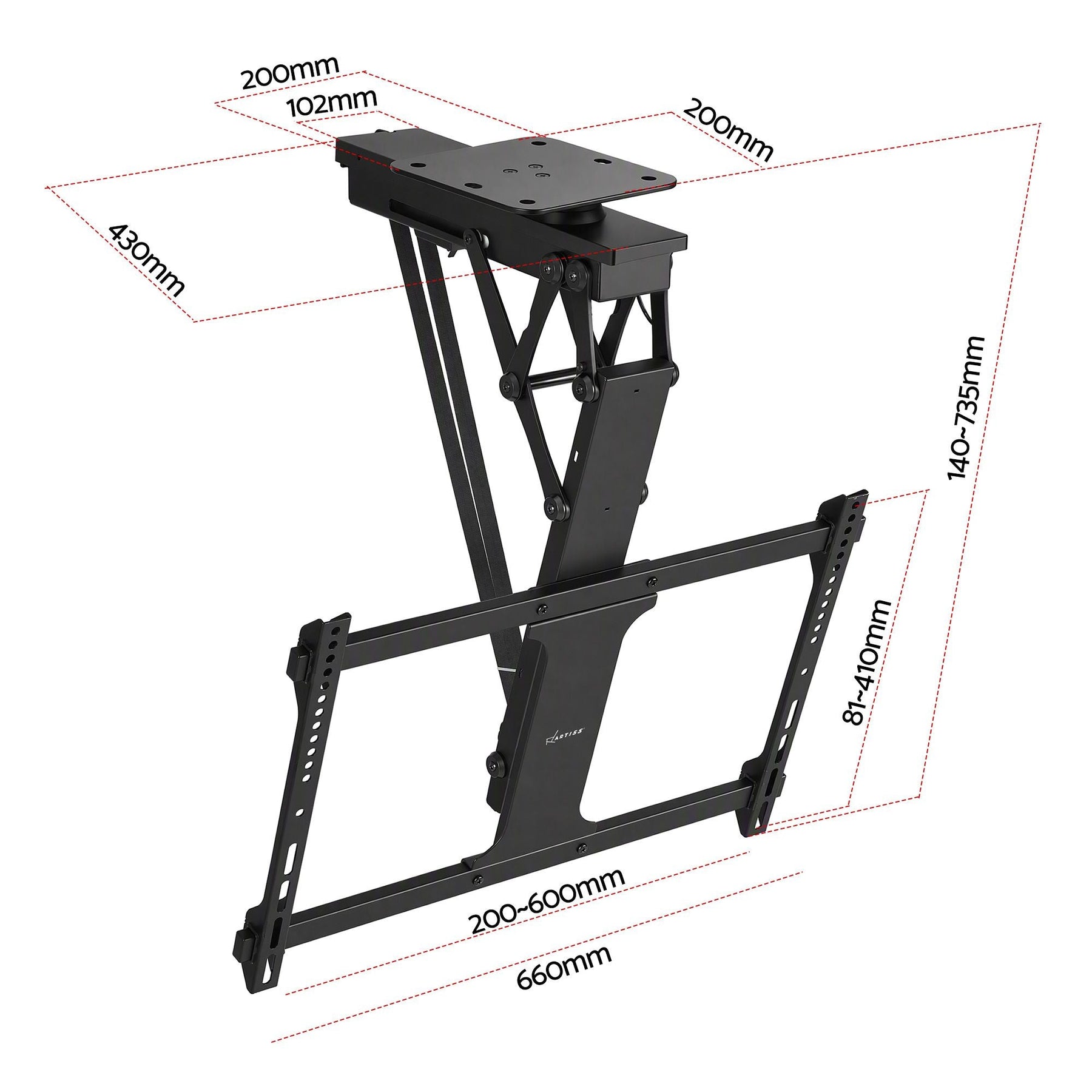 Artiss Motorised Ceiling TV Mount 32-75 Inch Flip Down Smart Remote VESA 600x400 - SportZone.co.nz