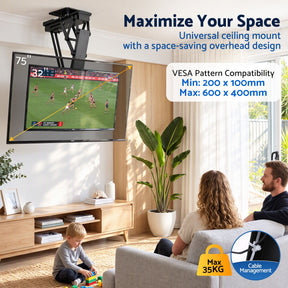 Artiss Motorised Ceiling TV Mount 32-75 Inch Flip Down Smart Remote VESA 600x400 - SportZone.co.nz