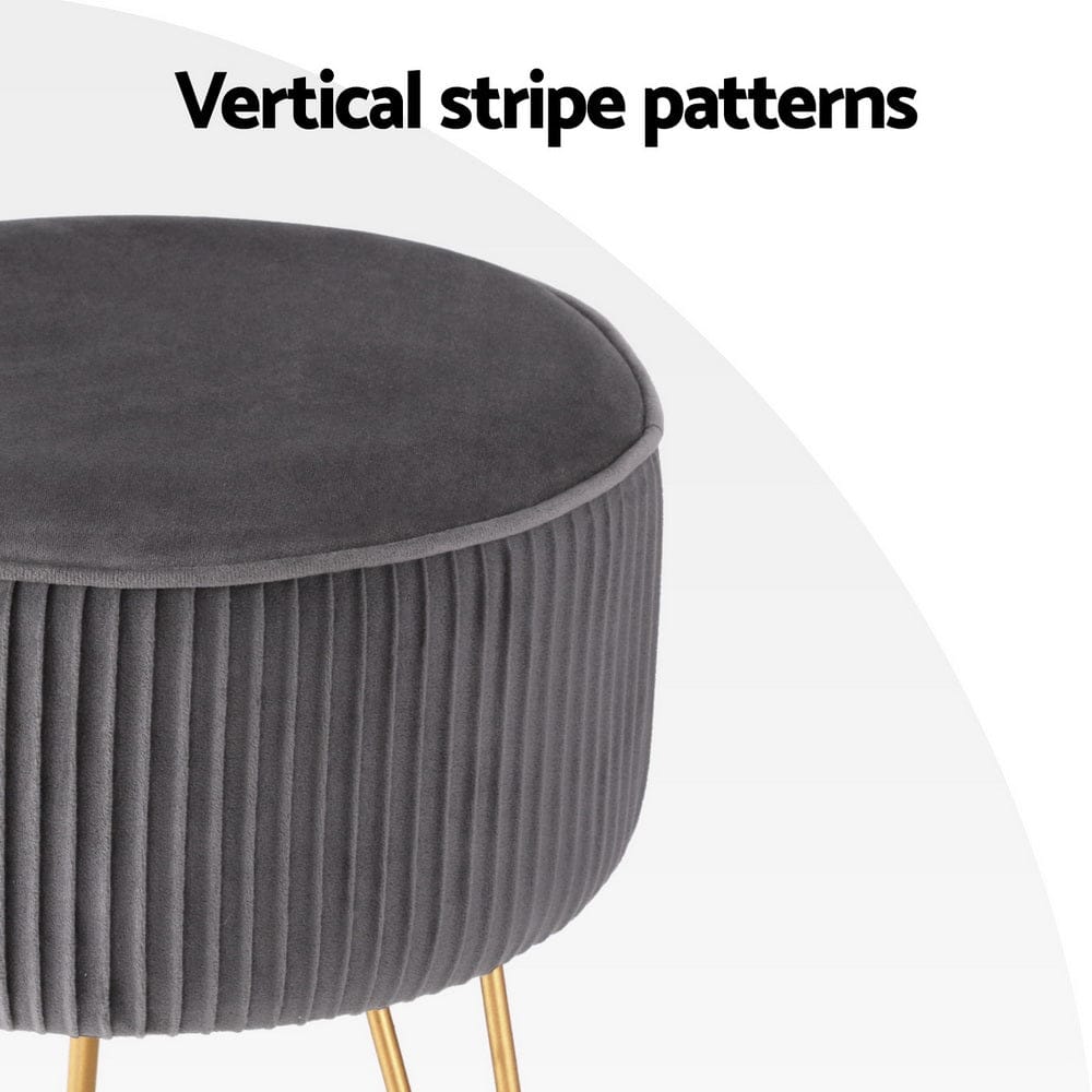 Artiss Ottoman Foot Stool Vanity Velvet Round Grey - SportZone.co.nz