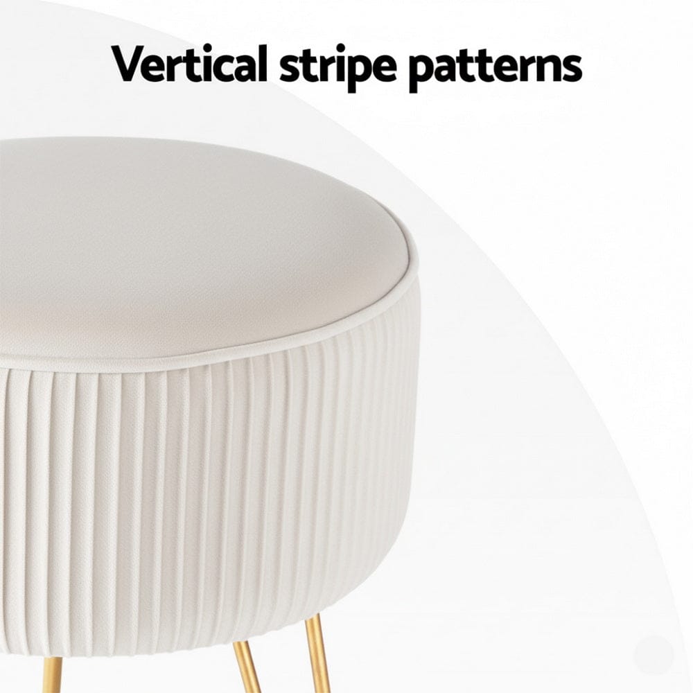 Artiss Ottoman Foot Stool Vanity Velvet Round White - SportZone.co.nz