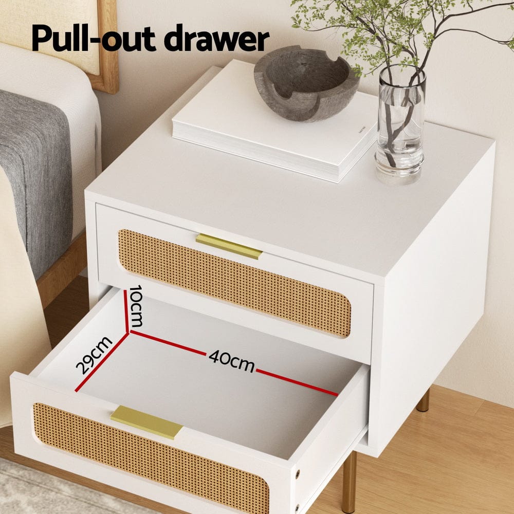 Artiss Rattan Bedside Table 2 Drawers Pine - SportZone.co.nz