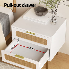 Artiss Rattan Bedside Table 2 Drawers Pine - SportZone.co.nz