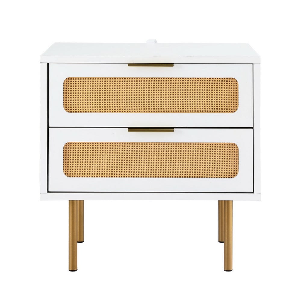 Artiss Rattan Bedside Table 2 Drawers Pine - SportZone.co.nz