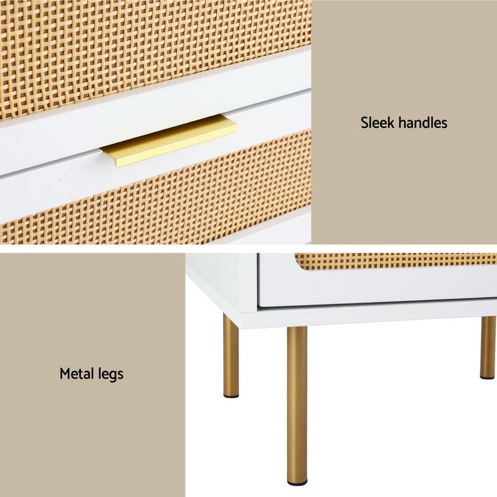 Artiss Rattan Bedside Table 2 Drawers Pine - SportZone.co.nz