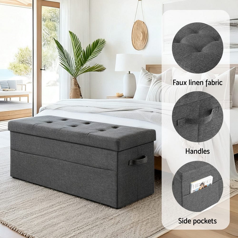 Artiss Storage Ottoman Foot Stool Rest Foldable - SportZone.co.nz