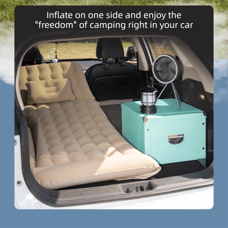 Beige Multi - Chamber Car Inflatable Air Mattress with Electric Pump, Storage Bag & Pillows for Universal Trunk Sleeping and Camping (174 x 126 CM) - SportZone.co.nz