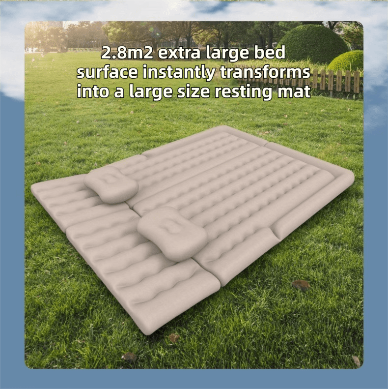 Beige Multi - Chamber Car Inflatable Air Mattress with Electric Pump, Storage Bag & Pillows for Universal Trunk Sleeping and Camping (174 x 126 CM) - SportZone.co.nz