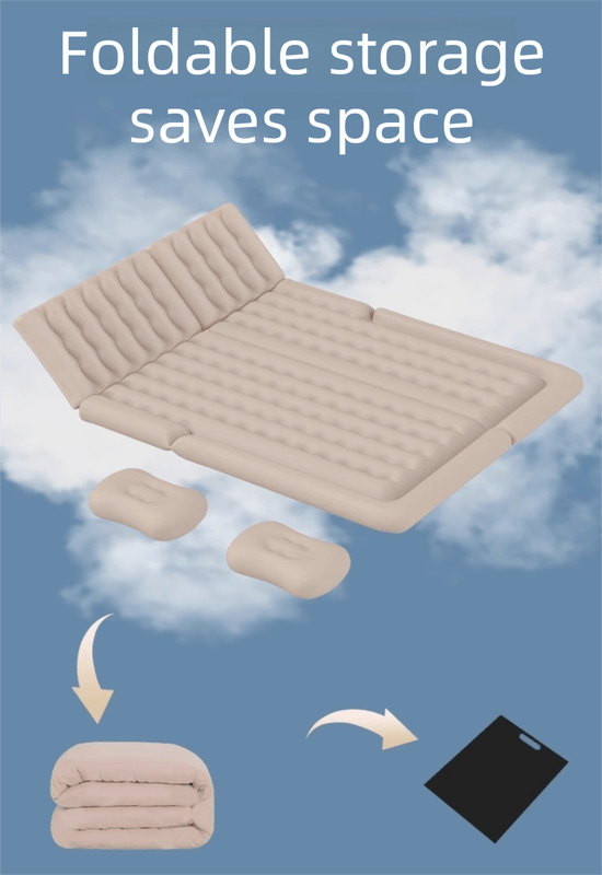 Beige Multi - Chamber Car Inflatable Air Mattress with Electric Pump, Storage Bag & Pillows for Universal Trunk Sleeping and Camping (174 x 126 CM) - SportZone.co.nz
