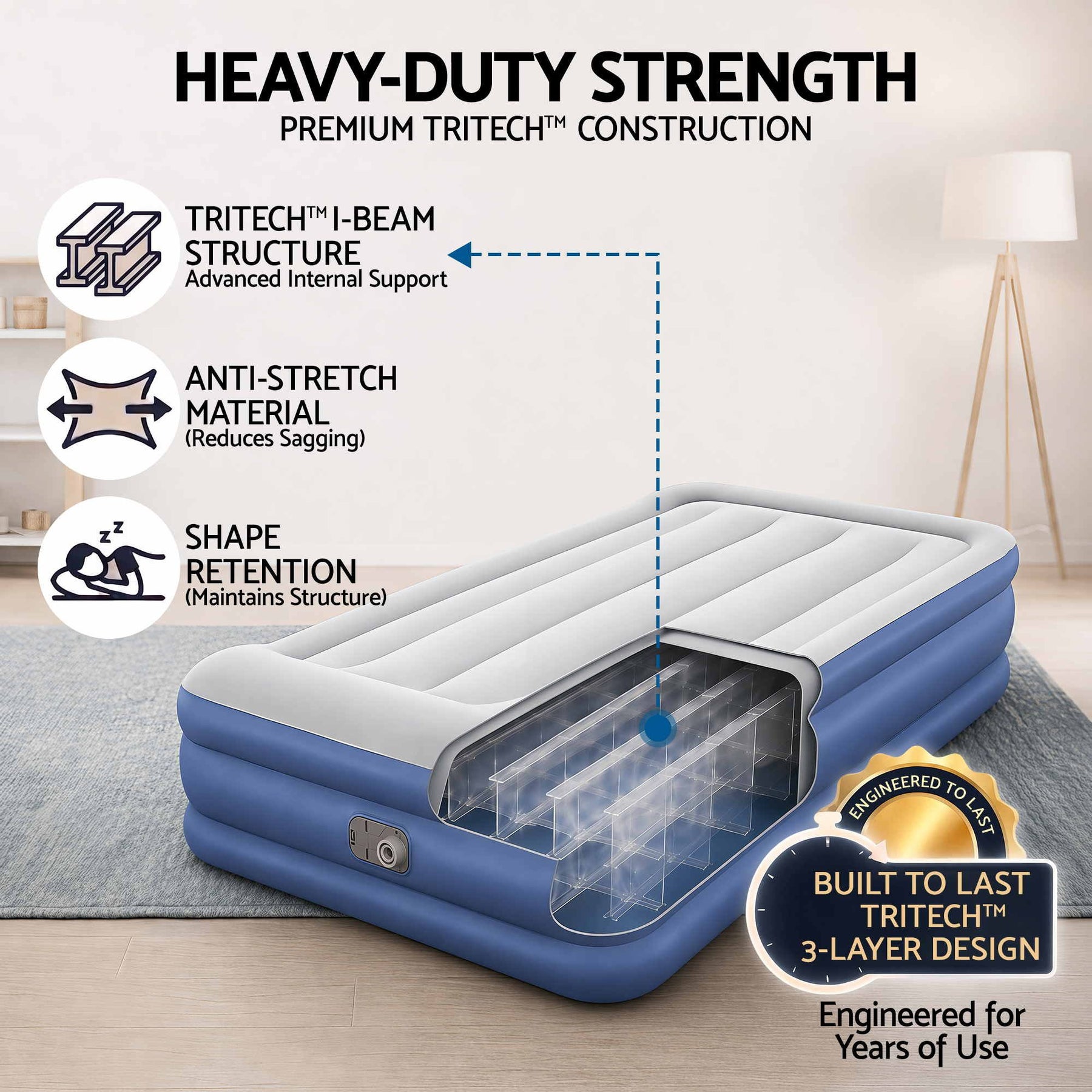 Bestway Air Mattress Inflatable Bed 46cm Airbed Single Blue - SportZone.co.nz