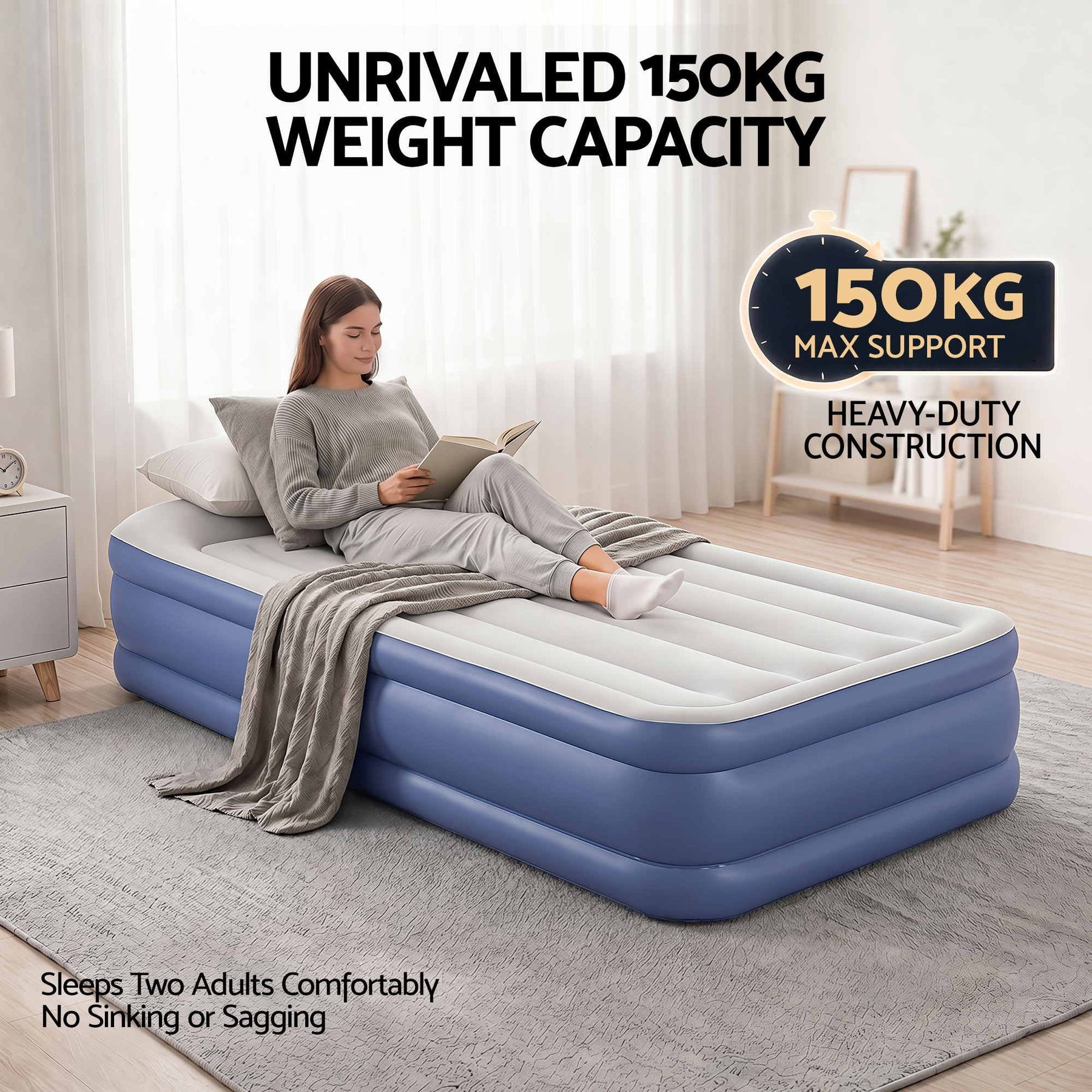 Bestway Air Mattress Inflatable Bed 46cm Airbed Single Blue - SportZone.co.nz