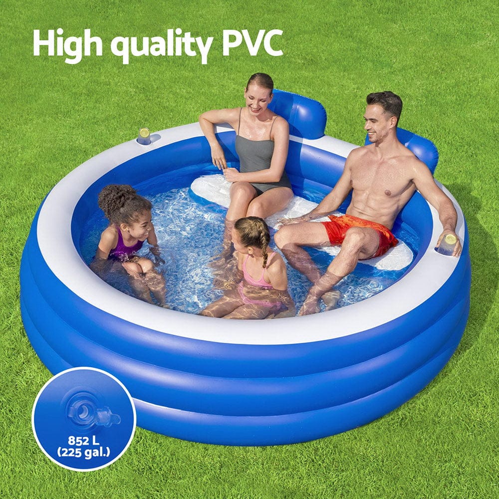 Bestway Kids Inflatable Pool Above Ground Pools Bench Seat Cup Holder 231x219cm - SportZone.co.nz