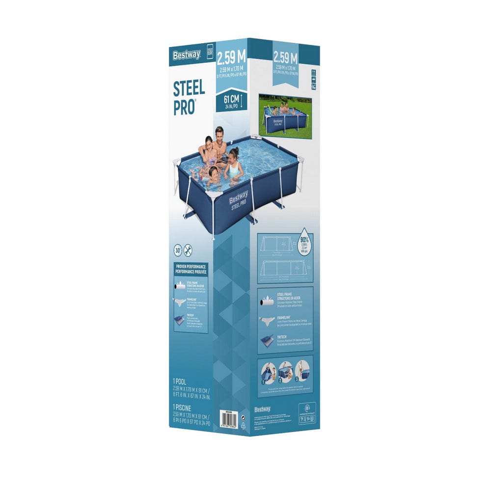 Bestway Swimming Pool 259x170x61cm Steel Frame Above Ground Pools 2300L - SportZone.co.nz