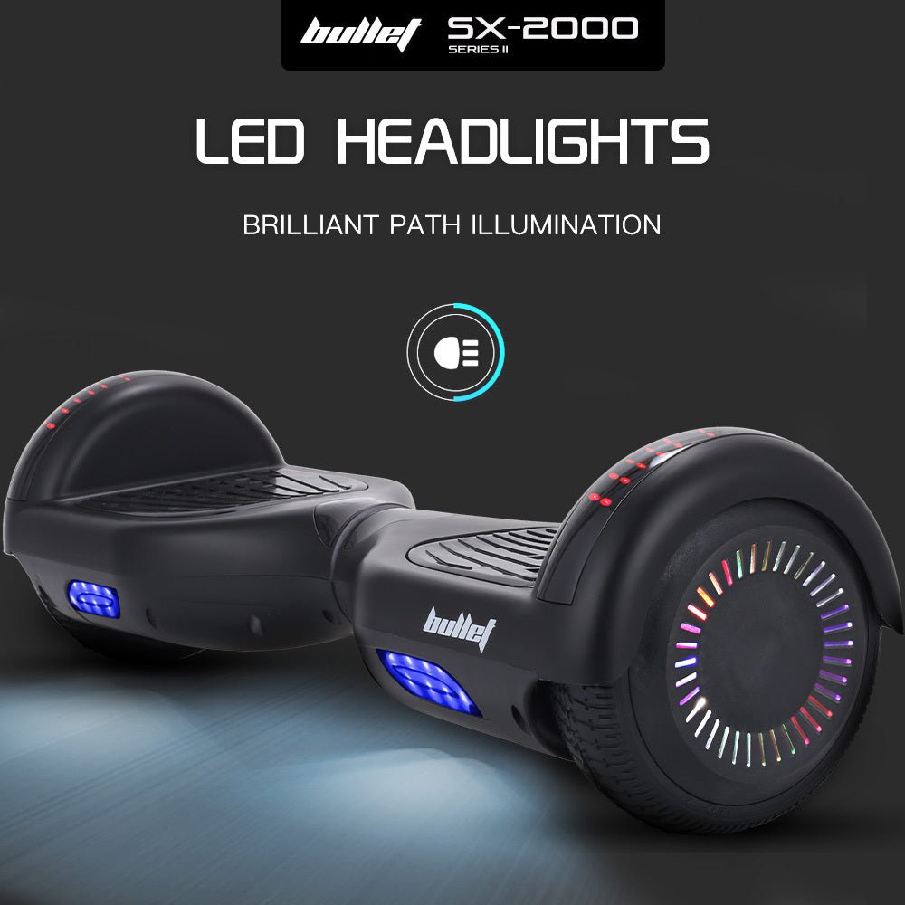 BULLET SX-2000 500W Self Balancing Hoverboard Scooter with LED Lights - Black - SportZone.co.nz