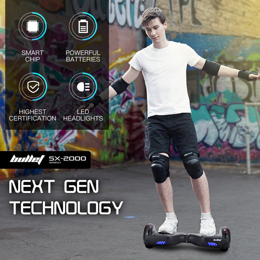 BULLET SX-2000 500W Self Balancing Hoverboard Scooter with LED Lights - Black - SportZone.co.nz