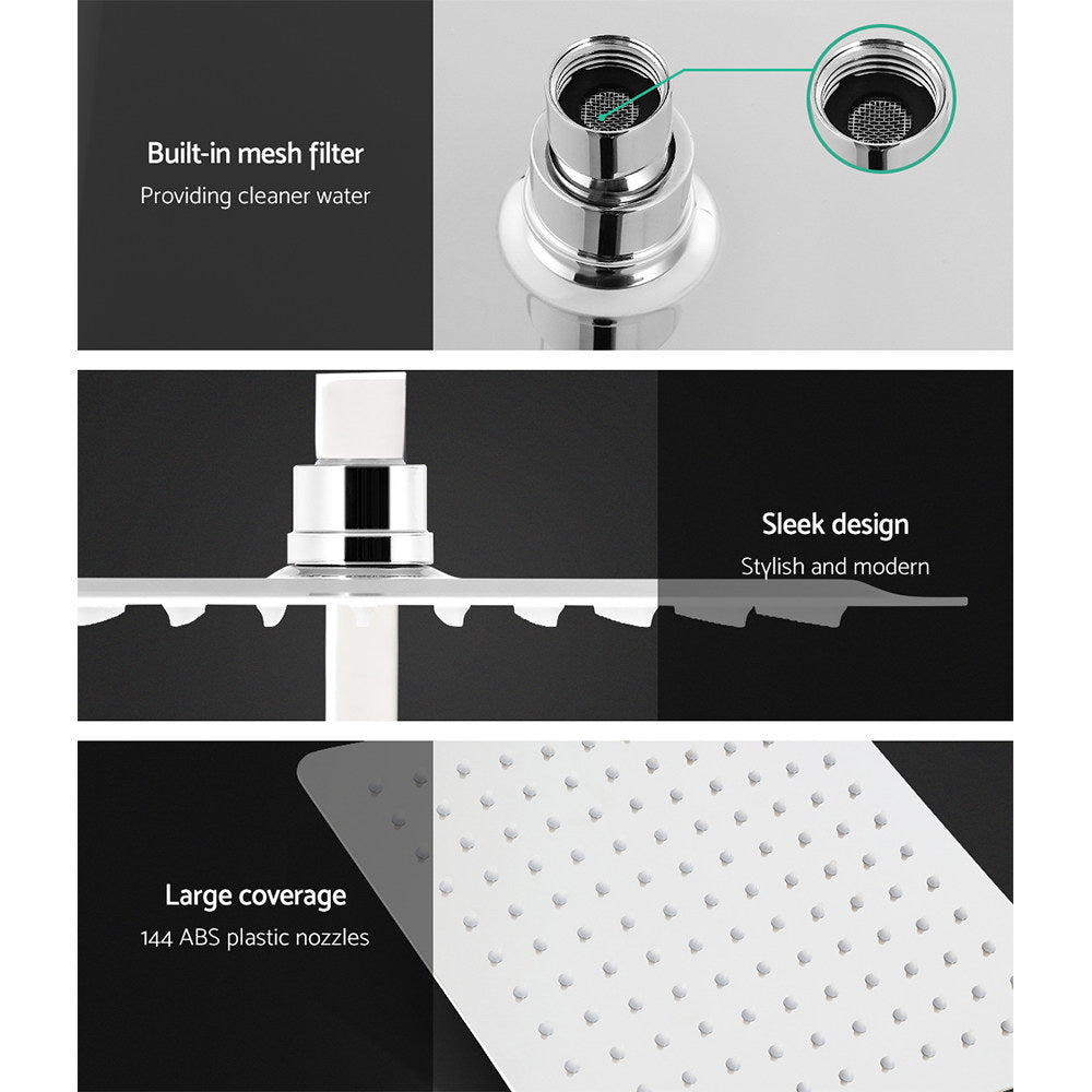Cefito 10'' Rain Shower Head Set Handheld Square High Pressure Chrome - SportZone.co.nz