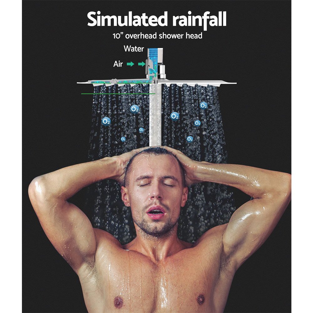 Cefito 10'' Rain Shower Head Set Handheld Square High Pressure Chrome - SportZone.co.nz