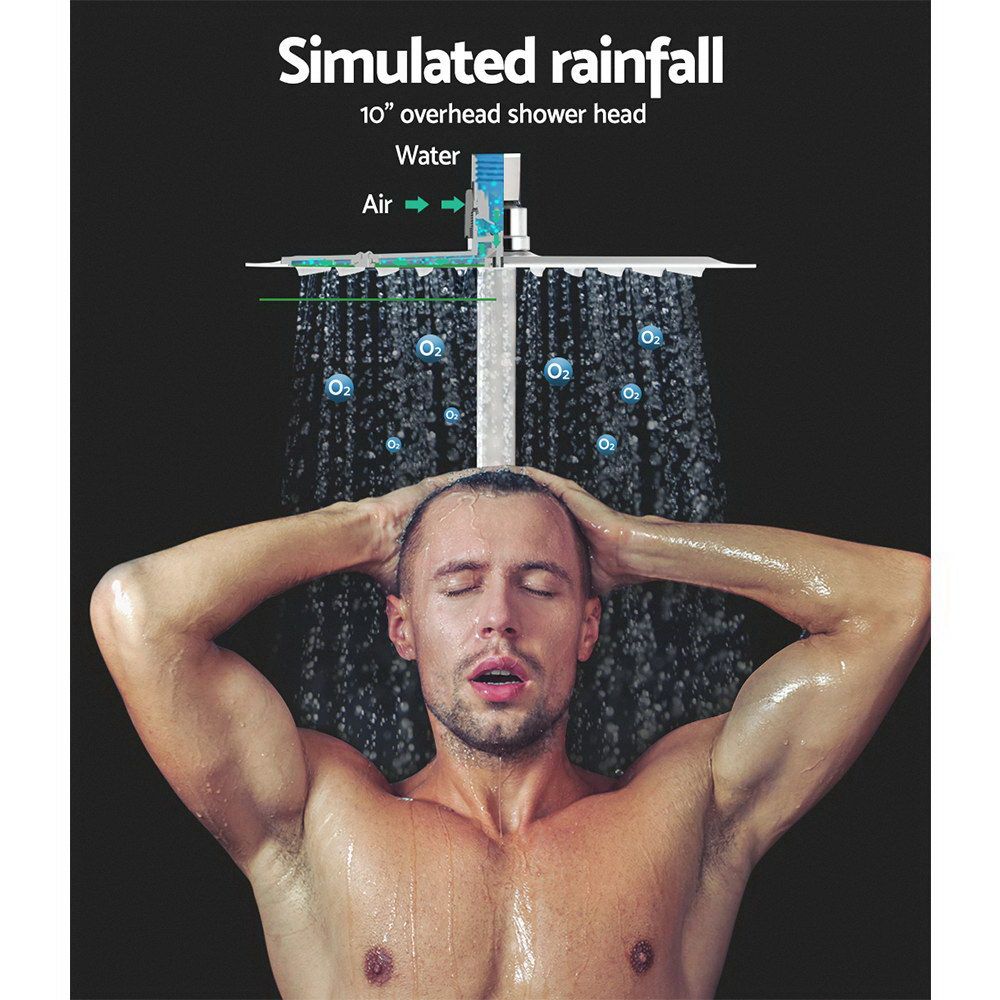 Cefito 10'' Rain Shower Head Set Handheld Square High Pressure Twins Tap Chrome - SportZone.co.nz