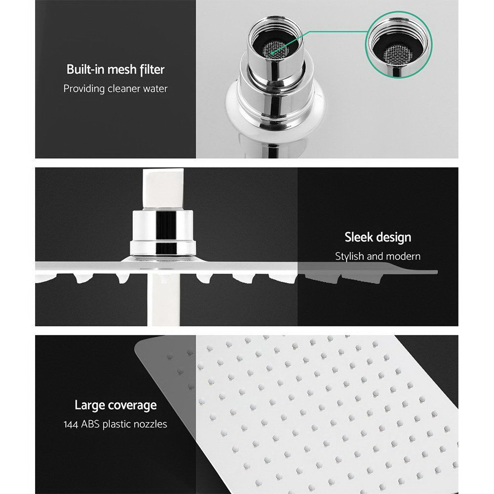 Cefito 10'' Rain Shower Head Set Handheld Square High Pressure Twins Tap Chrome - SportZone.co.nz