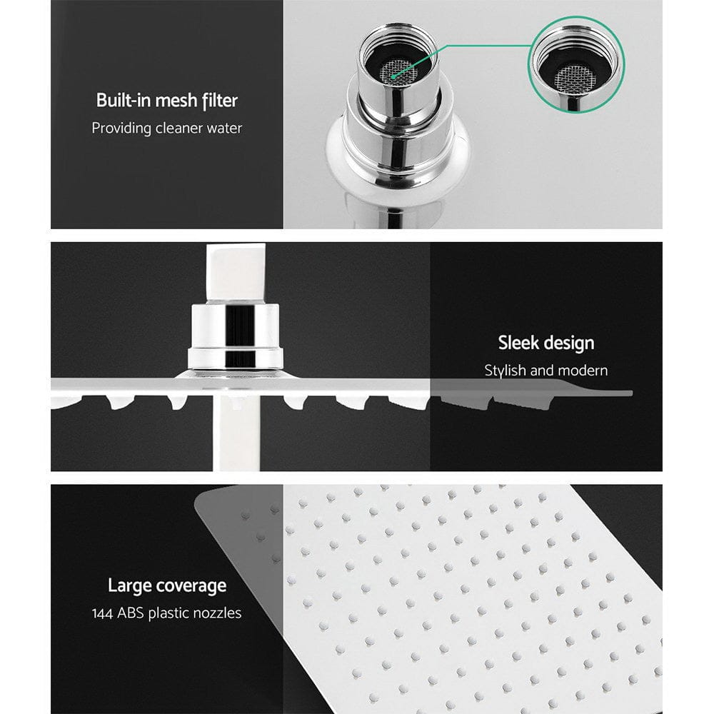 Cefito 10'' Rain Shower Head Set Handheld Square High Pressure Twins Tap Chrome - SportZone.co.nz