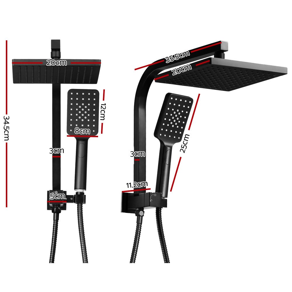 Cefito 8'' Rain Shower Head Set Handheld Square High Pressure Black - SportZone.co.nz