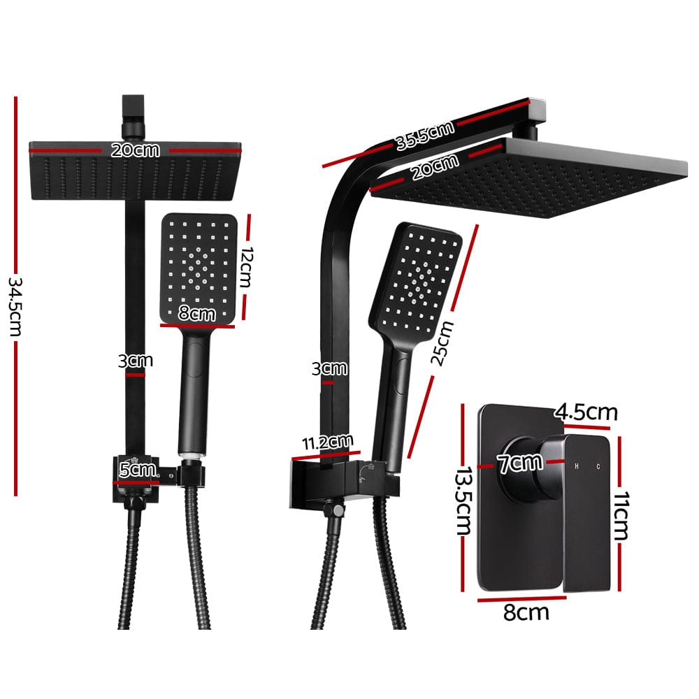 Cefito 8'' Rain Shower Head Set Handheld Square High Pressure Mixer Tap Black - SportZone.co.nz