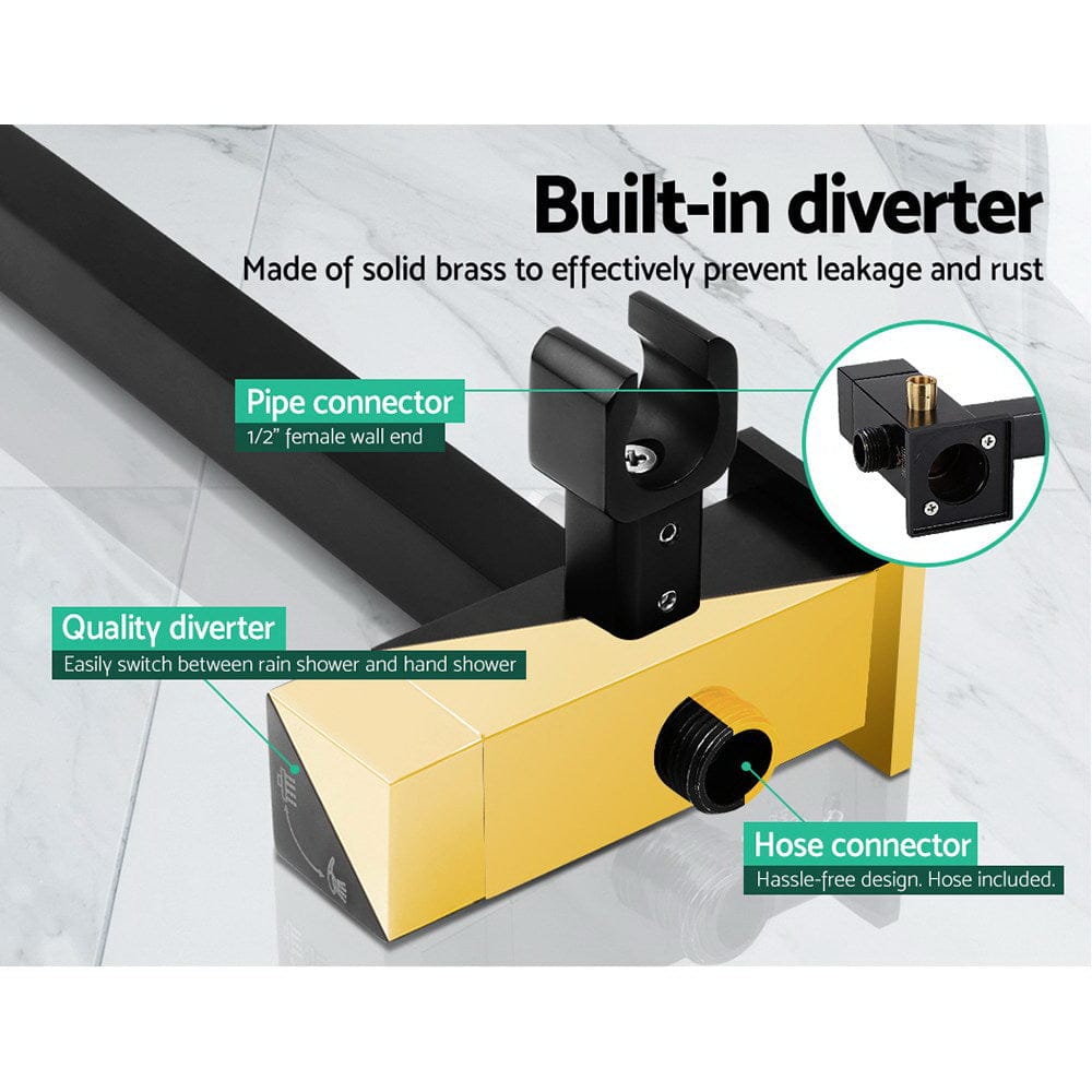 Cefito 8'' Rain Shower Head Set Handheld Square High Pressure Mixer Tap Black - SportZone.co.nz
