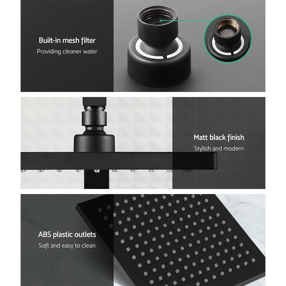 Cefito 8'' Rain Shower Head Set Handheld Square High Pressure Twins Tap Black - SportZone.co.nz
