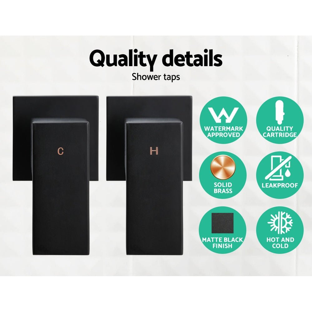 Cefito 8'' Rain Shower Head Wall Arm Square High Pressure Twins Tap Black - SportZone.co.nz