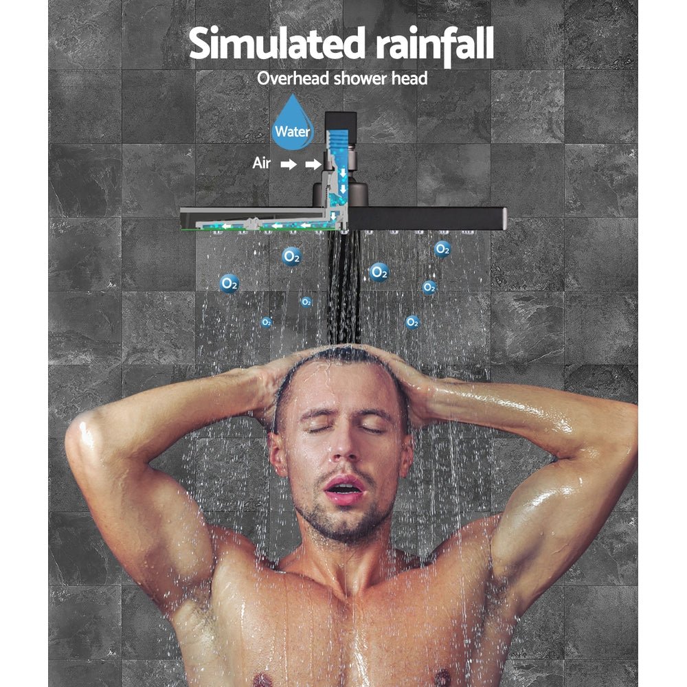 Cefito 8'' Rain Shower Head Wall Arm Square High Pressure Twins Tap Black - SportZone.co.nz